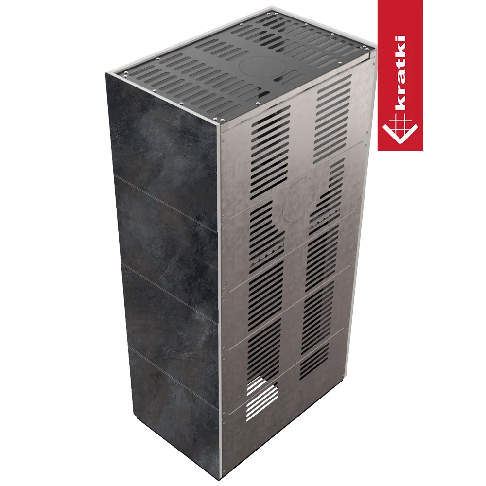 Kratki Floki S 8 kW houtkachel met metalen behuizing en ventilatieopeningen.