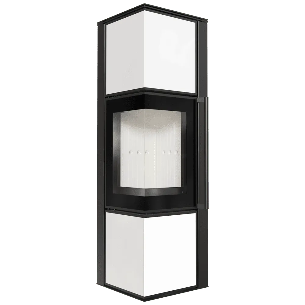 Moderne Kratki Tora M hoekhaard met zwart-wit design en glazen deur.