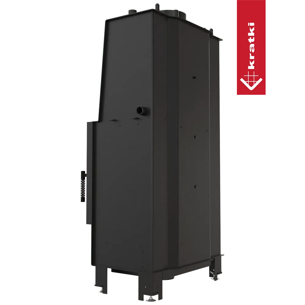 Kratki Lucy CV 12 kW, zwarte vrijstaande houtkachel met strak en modern ontwerp.