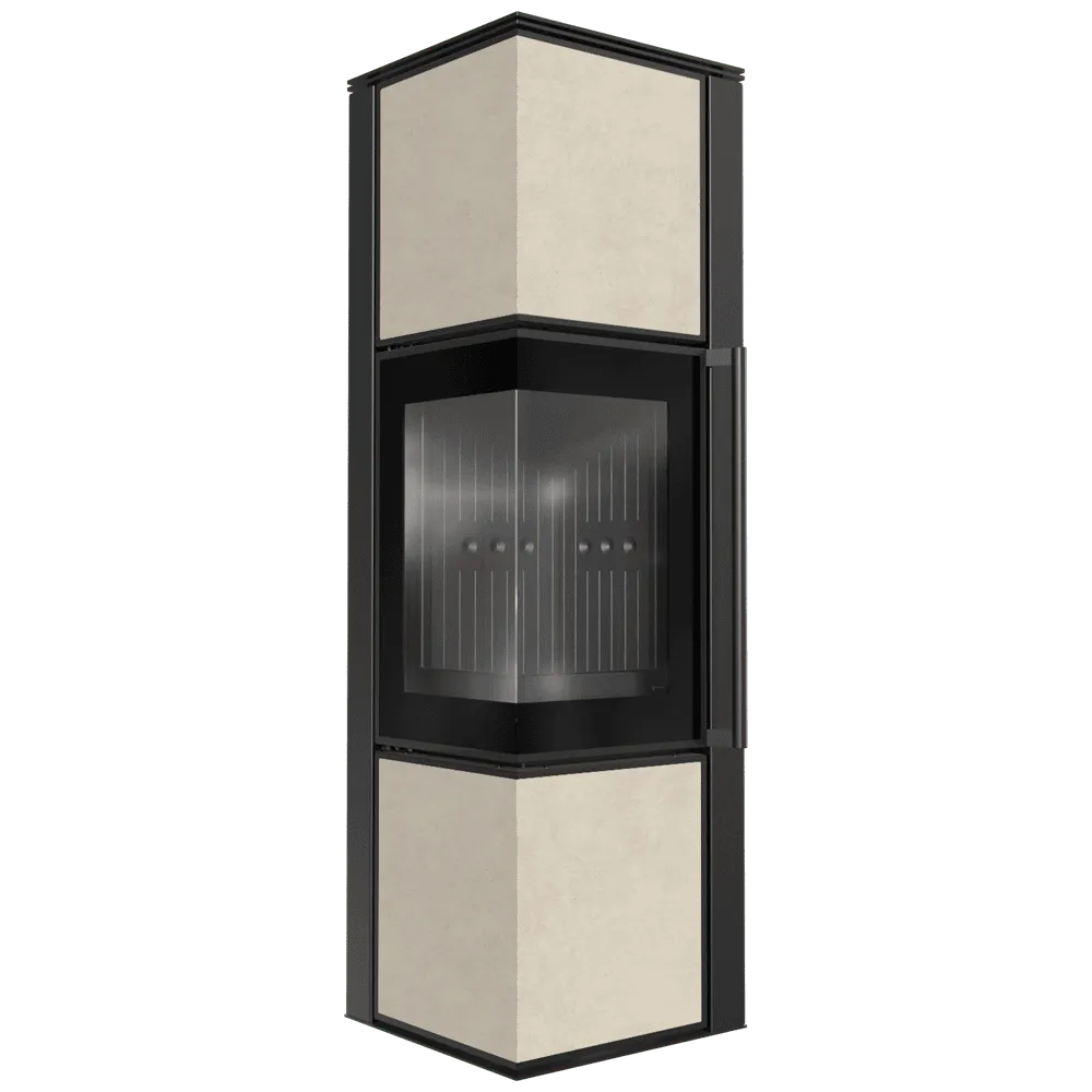 Kratki Tora M hoekhaard met glazen deur en beige panelen.