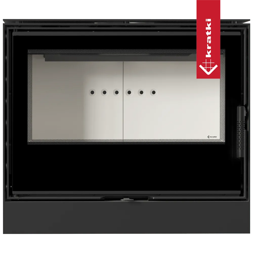 Kratki Kari 80 inbouwhaard met zwart frame en witte binnenkant, voorzien van ventilatieopeningen.