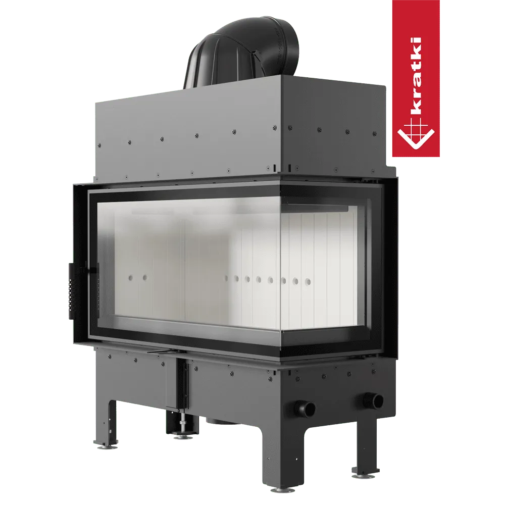 Kratki Floki L 12 kW Rechts, moderne hoekhaard met glazen zijpaneel en robuuste metalen constructie.