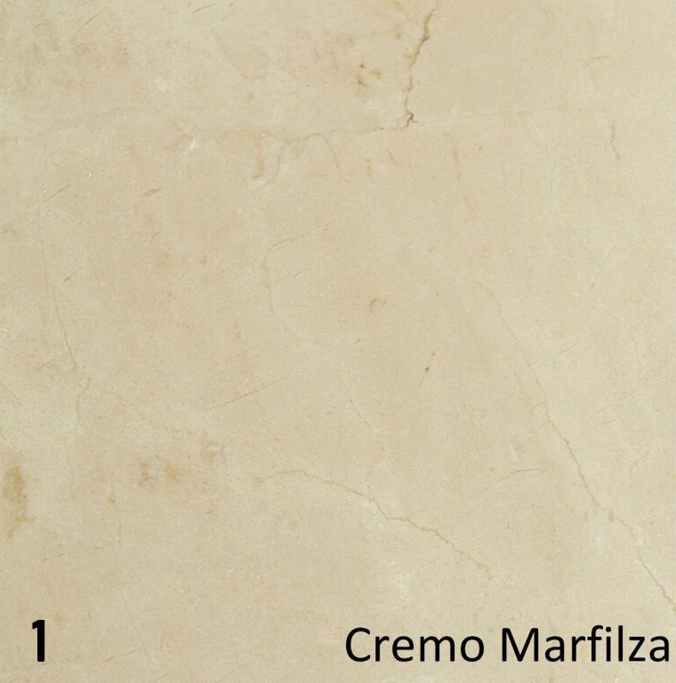 Schouw Stein variant t.b.v. vrijstaande kachel, Cremo Marfilza, beige marmeren textuur.