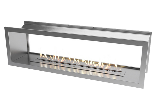 Icon Fires Double Sided Slimline Firebox 2000 met Slimline 1400 Brander, met vlammen
