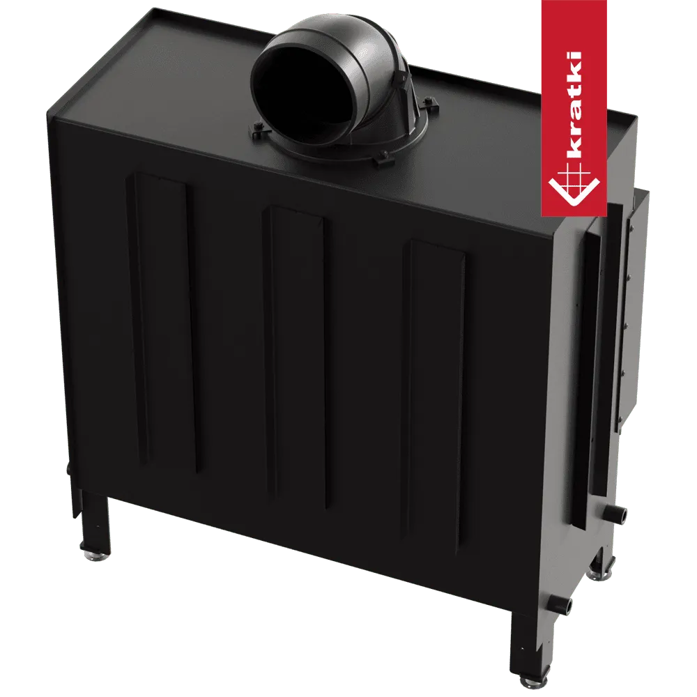 Kratki Lucy 16 kW zwarte metalen kachel met bovenste ventilatieopening en rode merklabel.