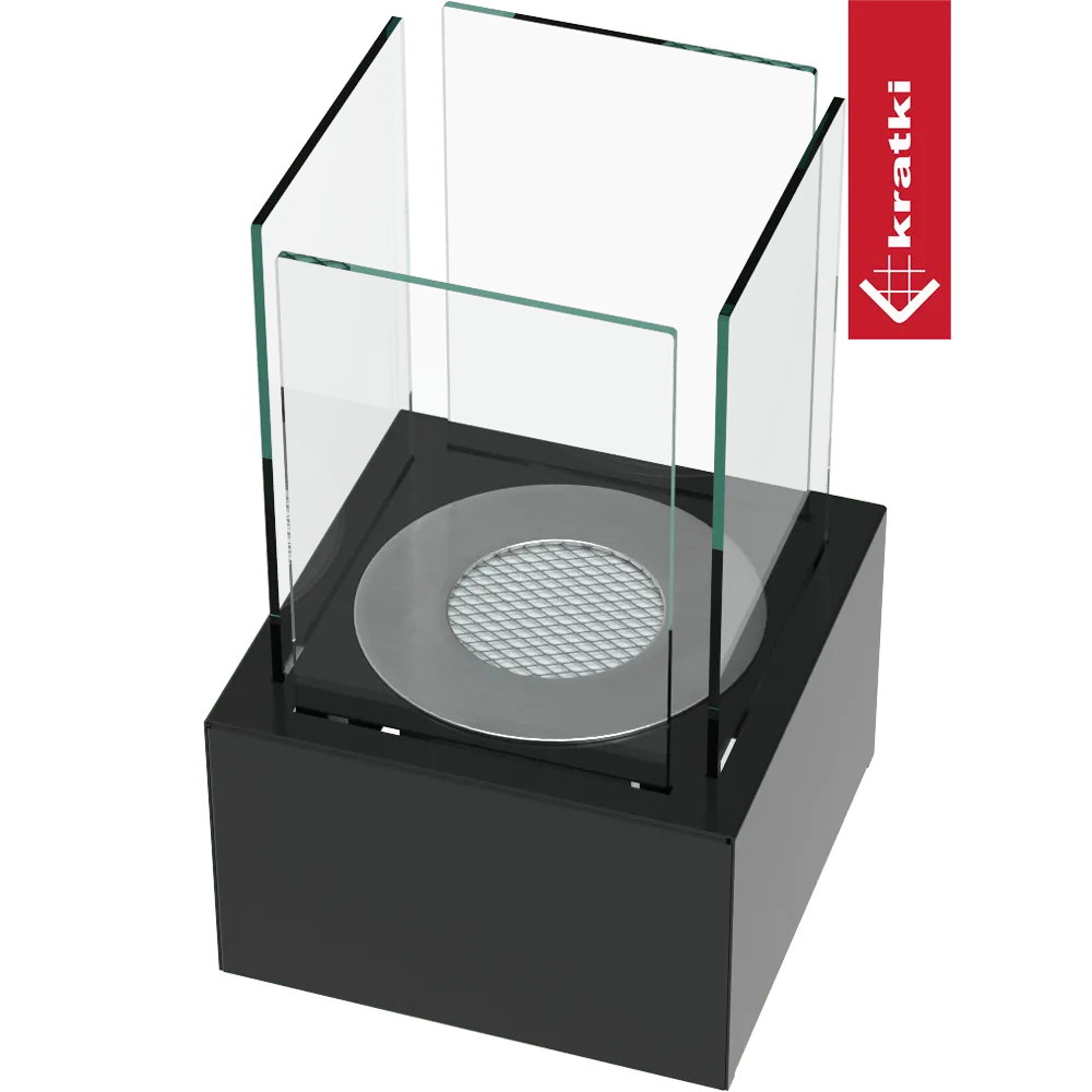 Kratki Tango2 TÜV tafelhaard met glazen panelen en zwart metalen basis.