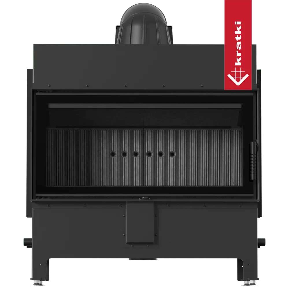 Kratki Lucy 16 kW houtkachel met strak, modern ontwerp en groot glazen venster.