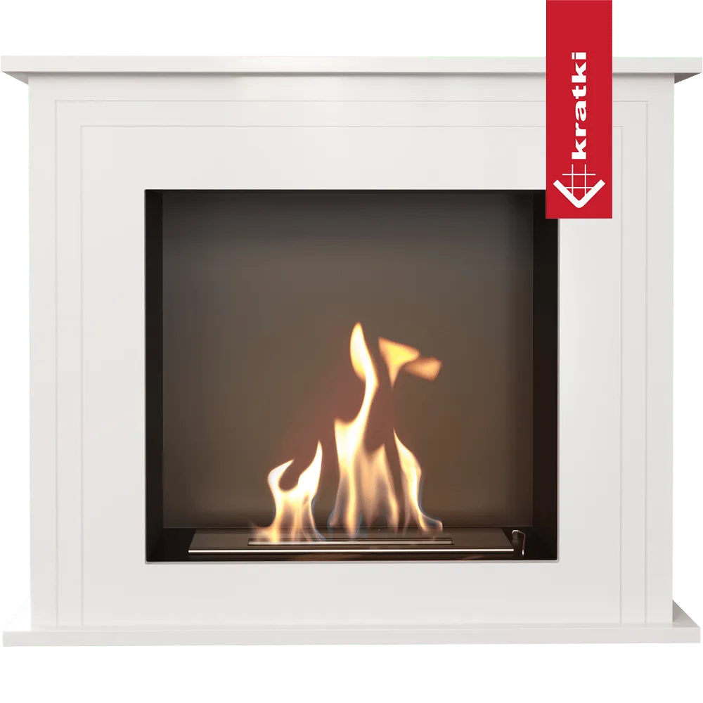 Witte Kratki June TÜV haard met brandende vlammen en rood Kratki logo aan de zijkant.