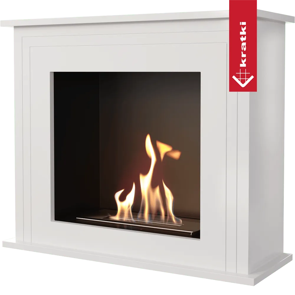 Witte Kratki June TÜV haard met brandende vlammen, strak en modern ontwerp.