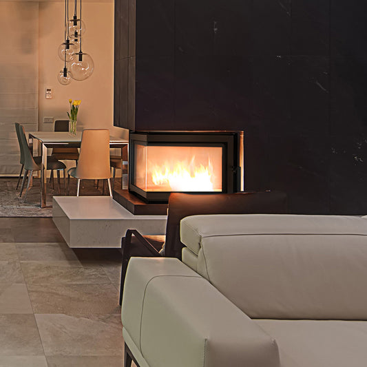 Kratki Maja hoekhaard in moderne woonkamer met eettafel en bank