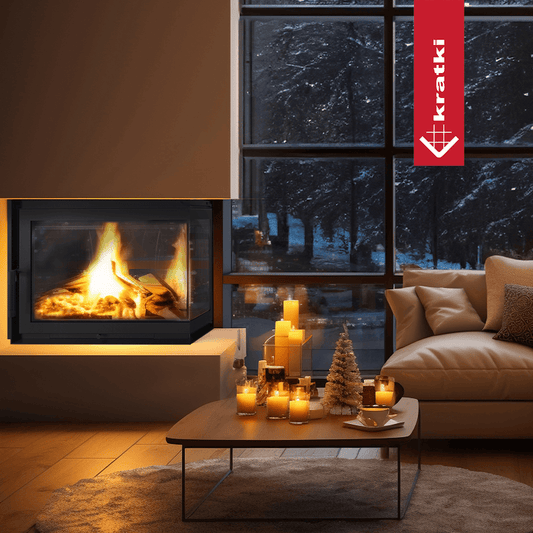 Kratki Simple Z in moderne woonkamer met brandend haardvuur