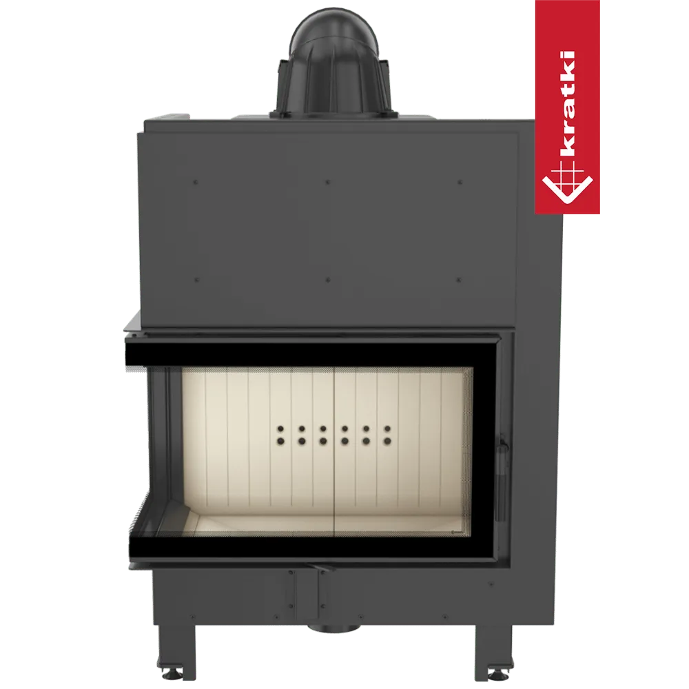 Kratki MBO Links inbouwhaard met glazen deur en zwart metalen frame.
