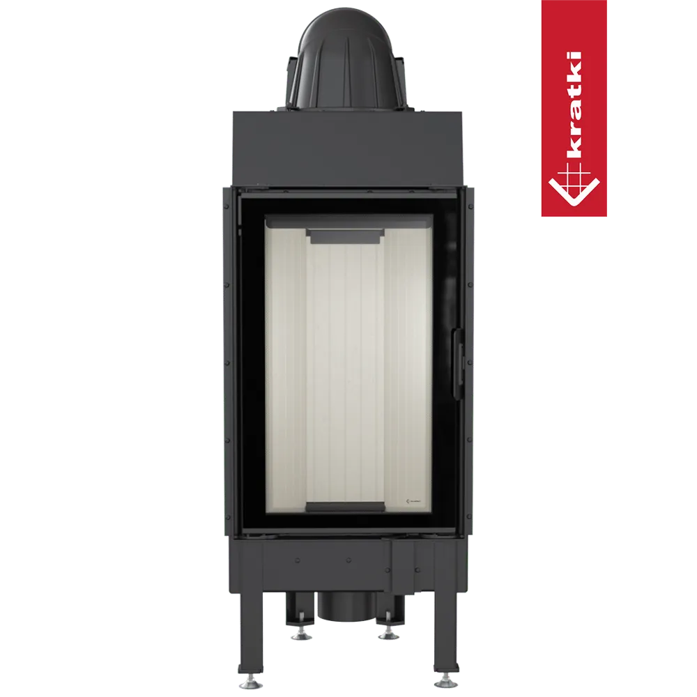Kratki Nadia 9 kW houtkachel met glazen deur en zwart metalen behuizing.
