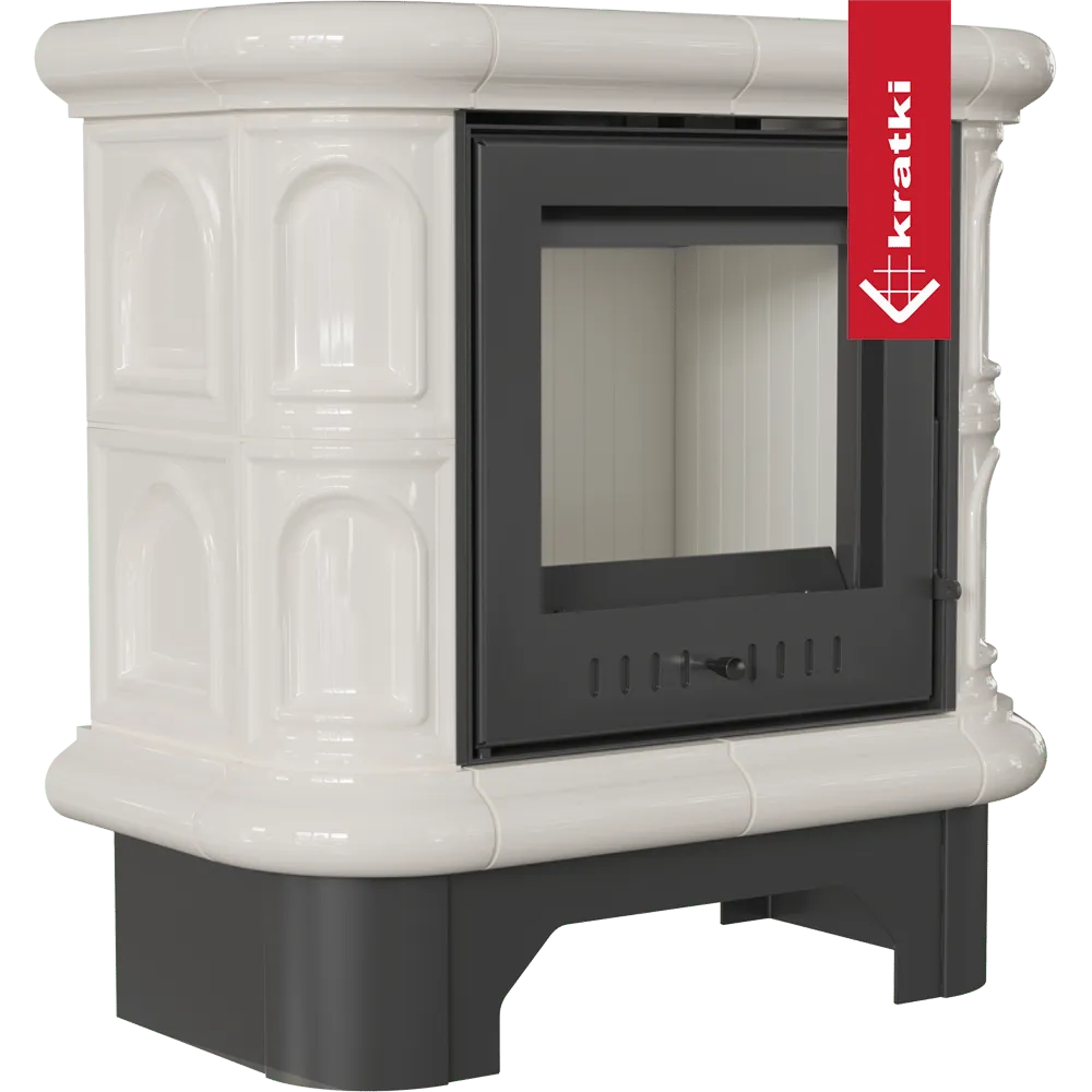 Kratki WK440, elegante witte kachel met zwarte deur en klassieke tegelafwerking.