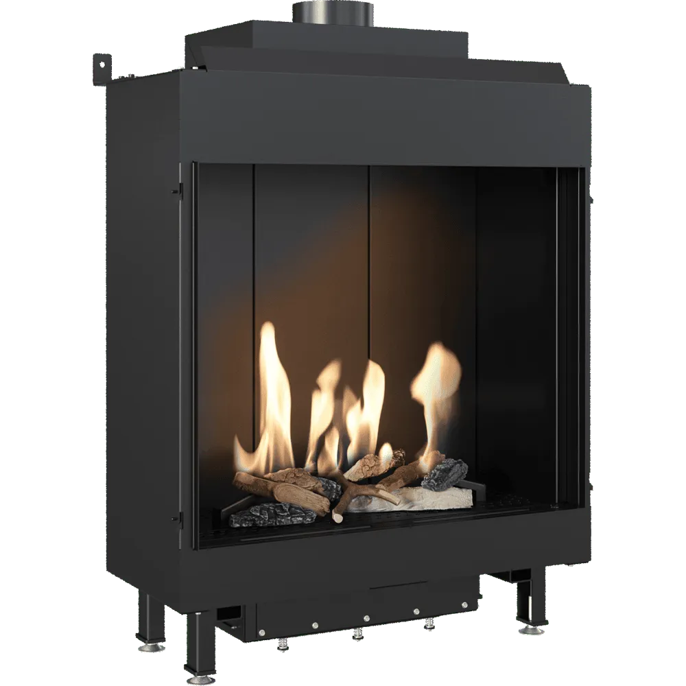Kratki Leo 76/62 gashaard met realistische vlammen en moderne, zwarte behuizing.