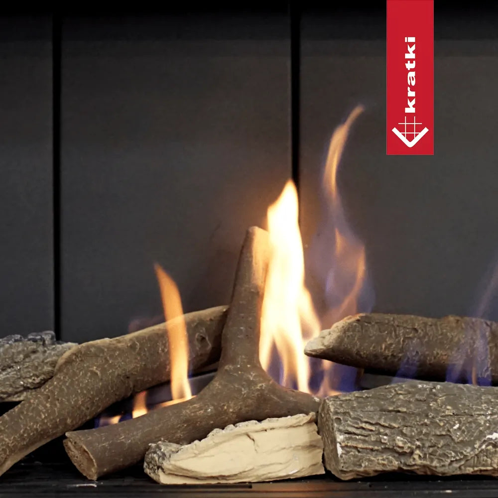 Brandend hout in de Kratki Leo 100 Tunnel Links & Rechts haard.