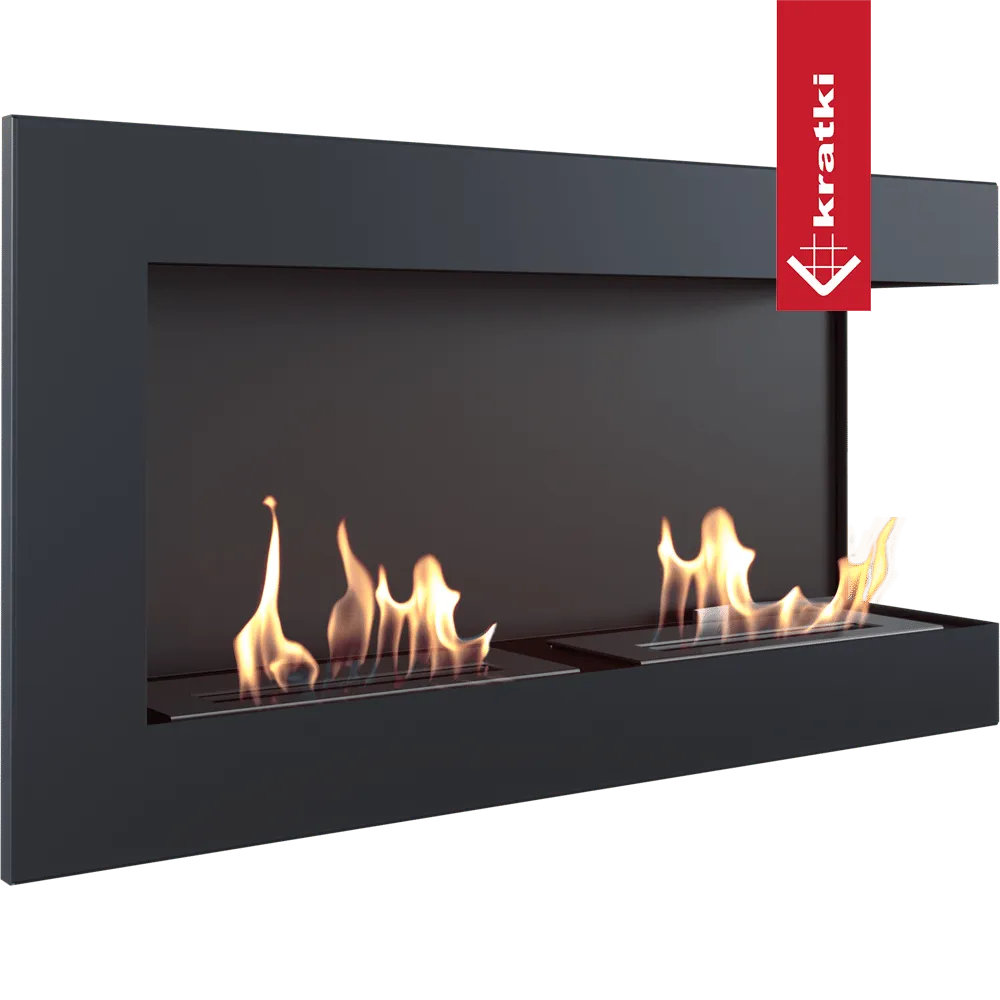 Kratki Delta Rechts TÜV, moderne inbouwhaard met vlammen, zwart metalen frame, TÜV-gecertificeerd.