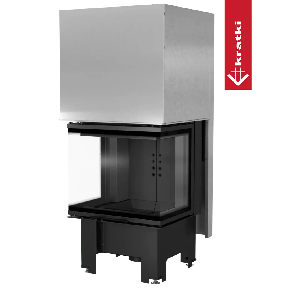 Kratki NBC 600/400 moderne inbouwhaard met glazen hoek en strak metalen ontwerp.
