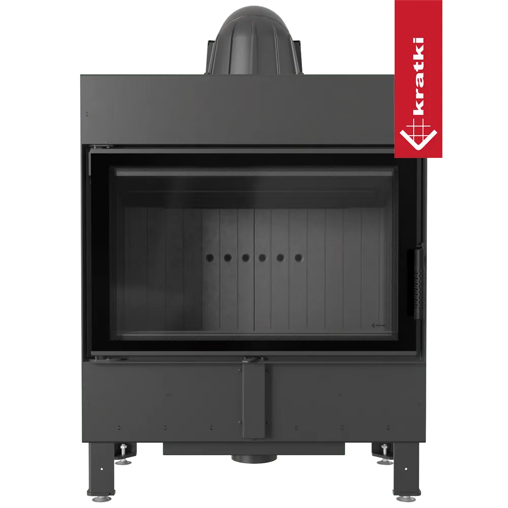 Kratki Lucy 14 kW houtkachel met strak, modern ontwerp en groot glazen venster.