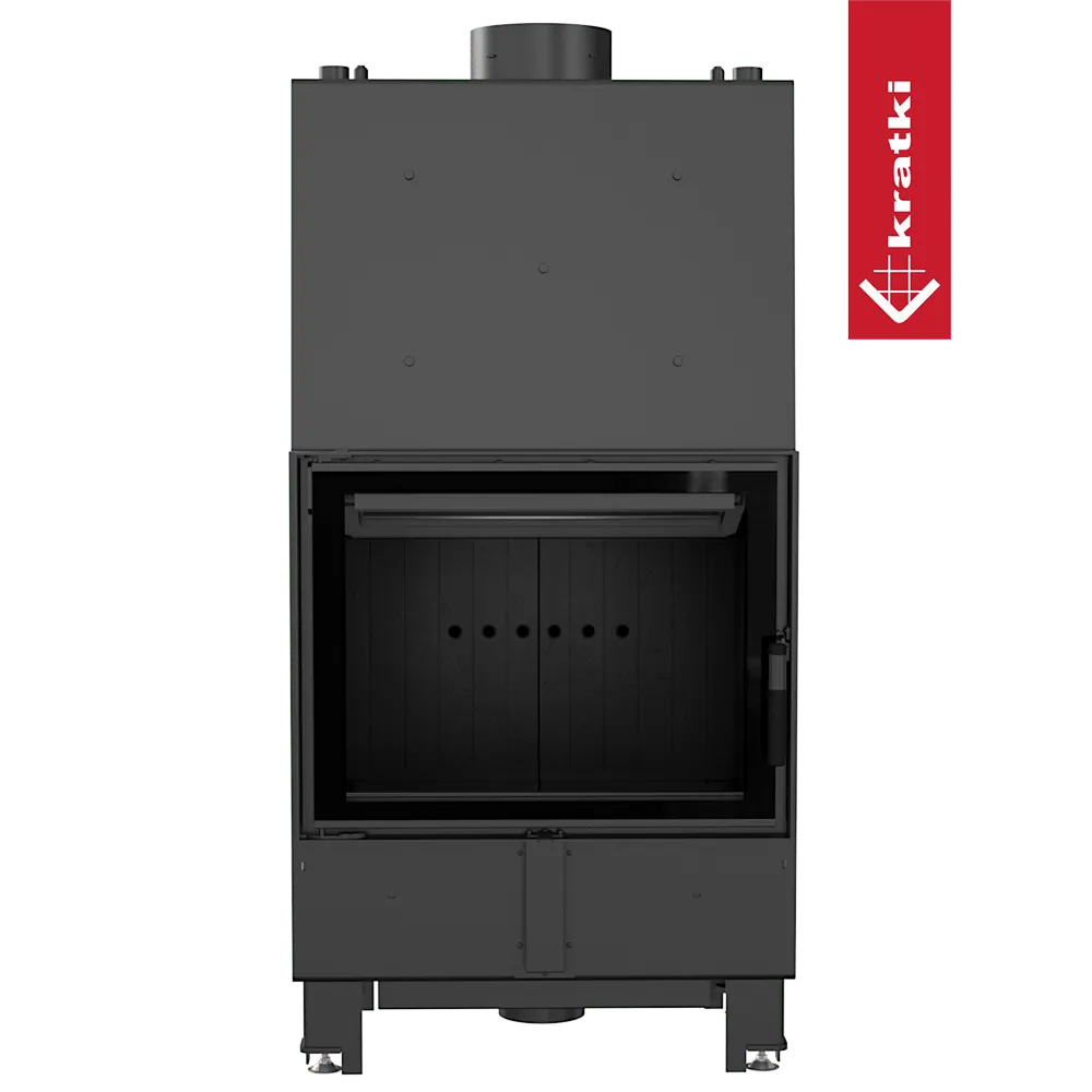 Kratki Lucy CV 16 kW houtkachel met een strak, modern ontwerp en groot glazen venster.
