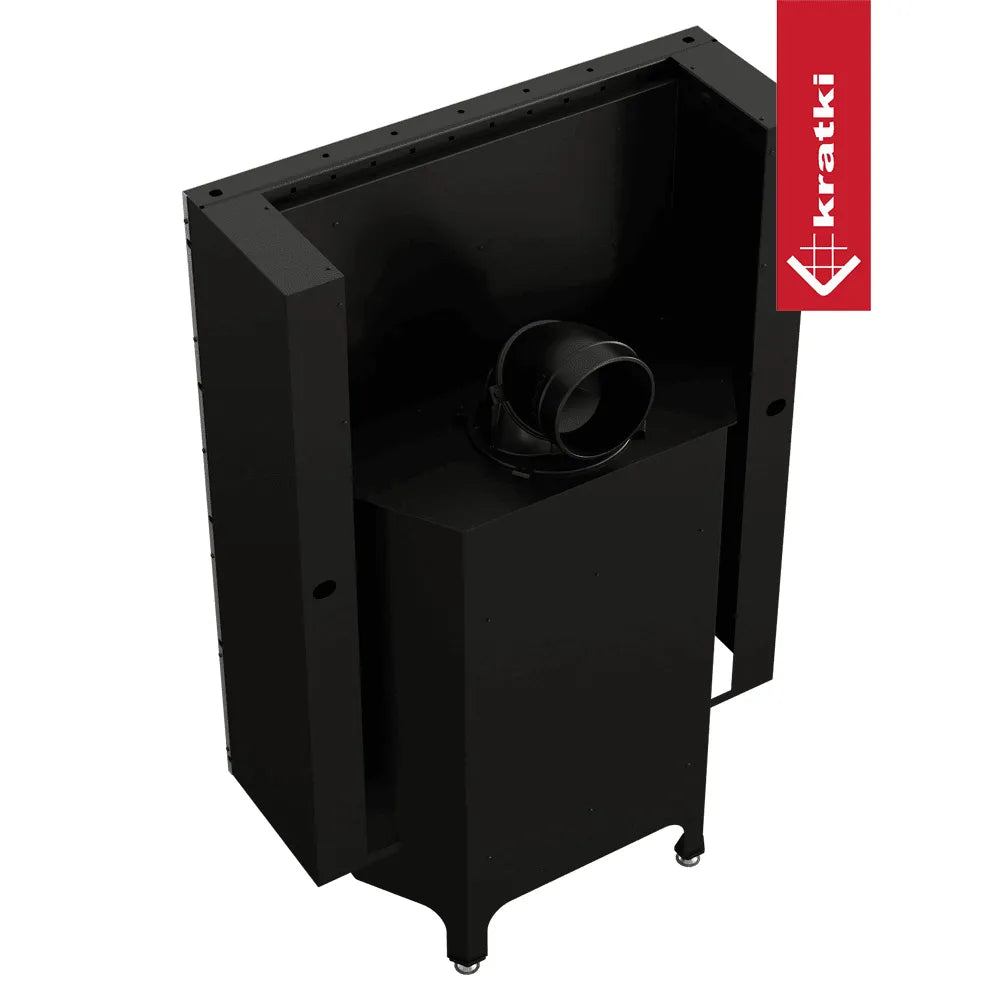 Kratki Nadia 13 kW houtkachel met zwart metalen behuizing en Kratki logo.