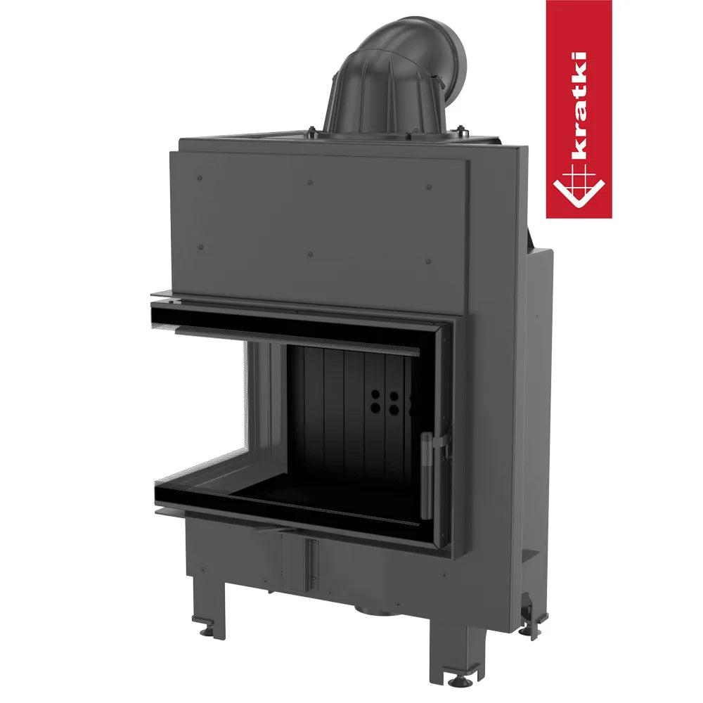 Kratki MBM Links, moderne hoekhaard met glazen deur en robuuste metalen constructie.