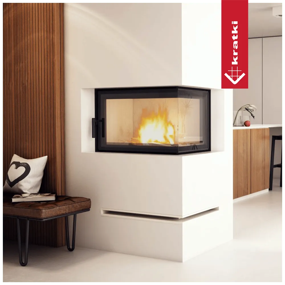 Moderne woonkamer met Kratki MBO Rechts hoekhaard, houten wand en comfortabele zitplek.