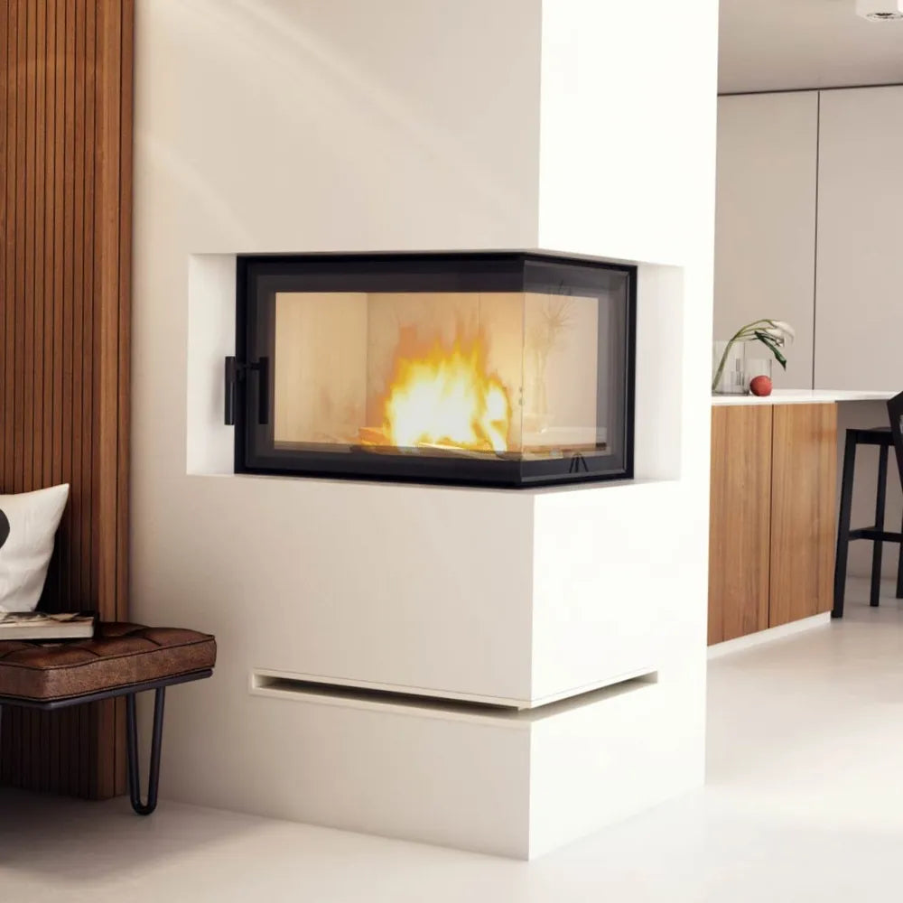 Kratki MBO Rechts hoekhaard in moderne woonkamer met houten en witte elementen.