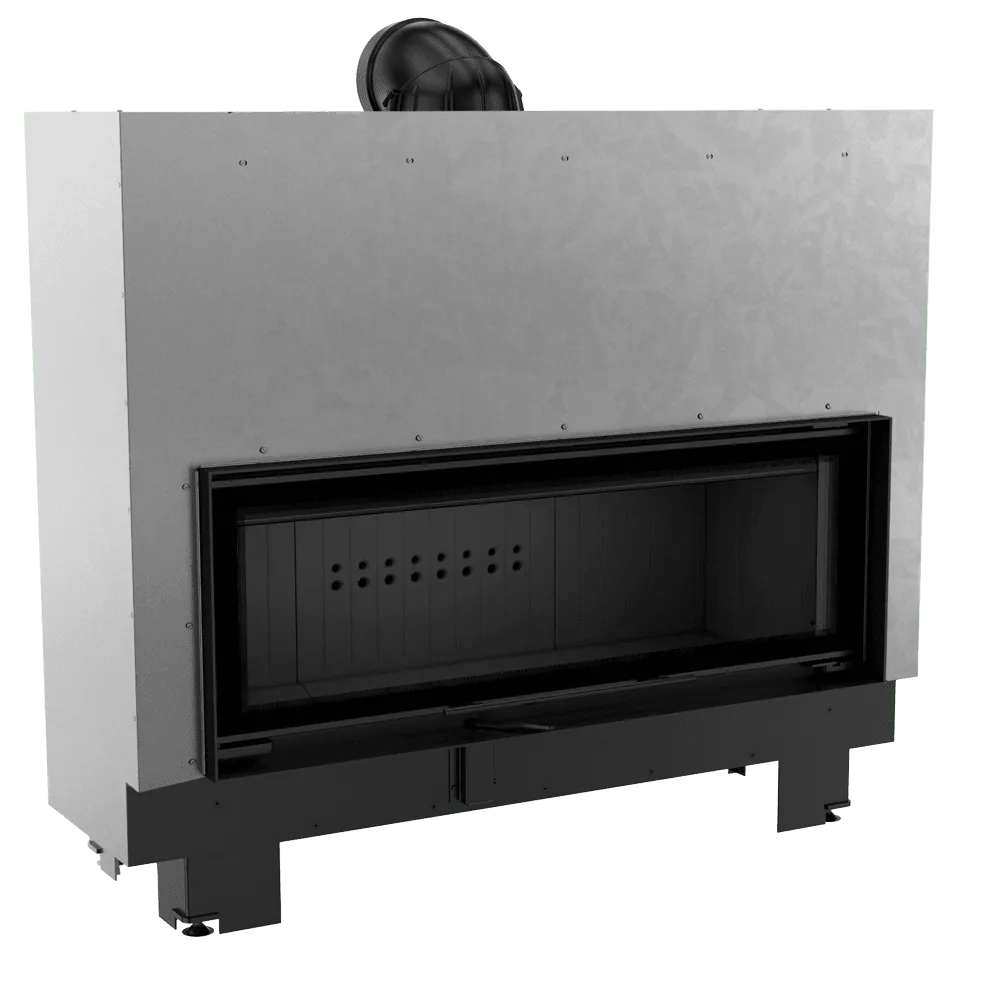 Kratki MB120 inbouwhaard met een modern, rechthoekig ontwerp en een ruime vuurkamer.