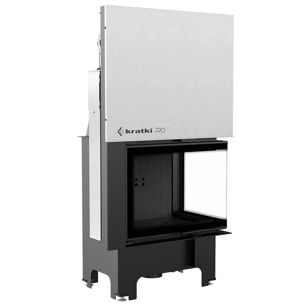 Kratki VNP 700/480 inbouwhaard met glazen hoek en strak, modern ontwerp.
