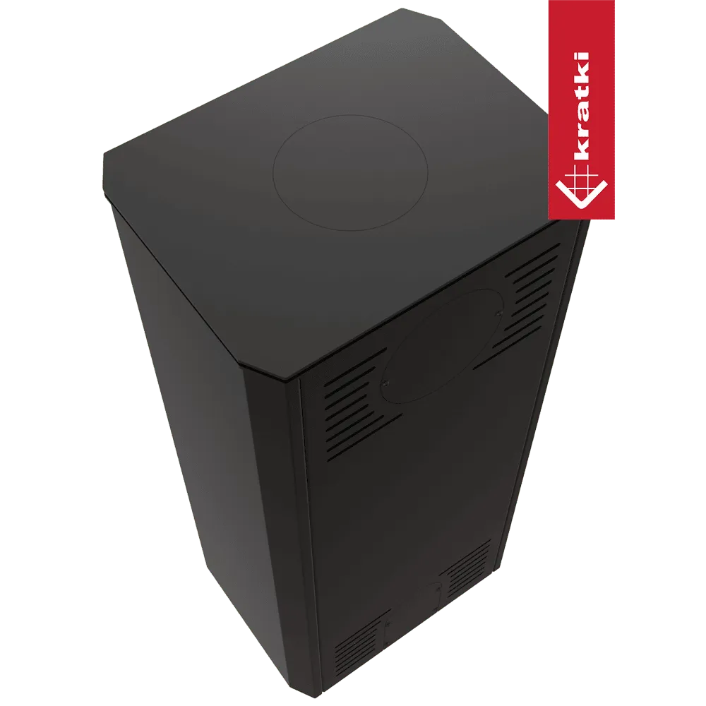 Zwarte Kratki Enyo kachel met strak, modern ontwerp en ventilatieopeningen aan de zijkant.