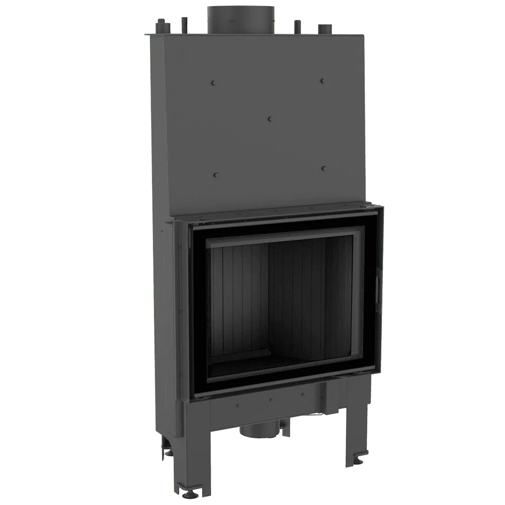 Zwarte Kratki Nadia CV 10 kW houtkachel met glazen deur en metalen behuizing.
