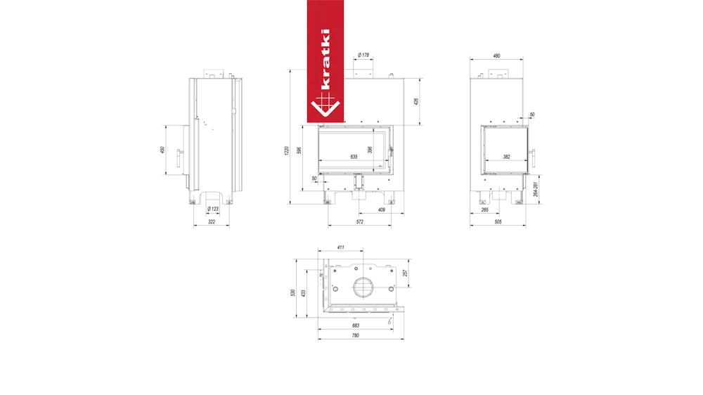 Technische tekening van Kratki MBM CV Links met afmetingen en zijaanzichten.