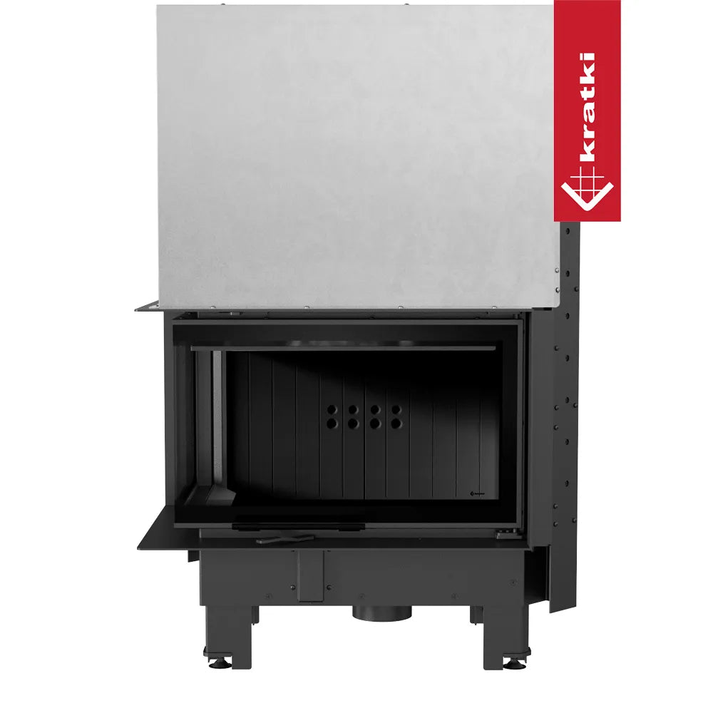 Kratki MBM Links, moderne inbouwhaard met zwart metalen frame en grijze bovenkant.