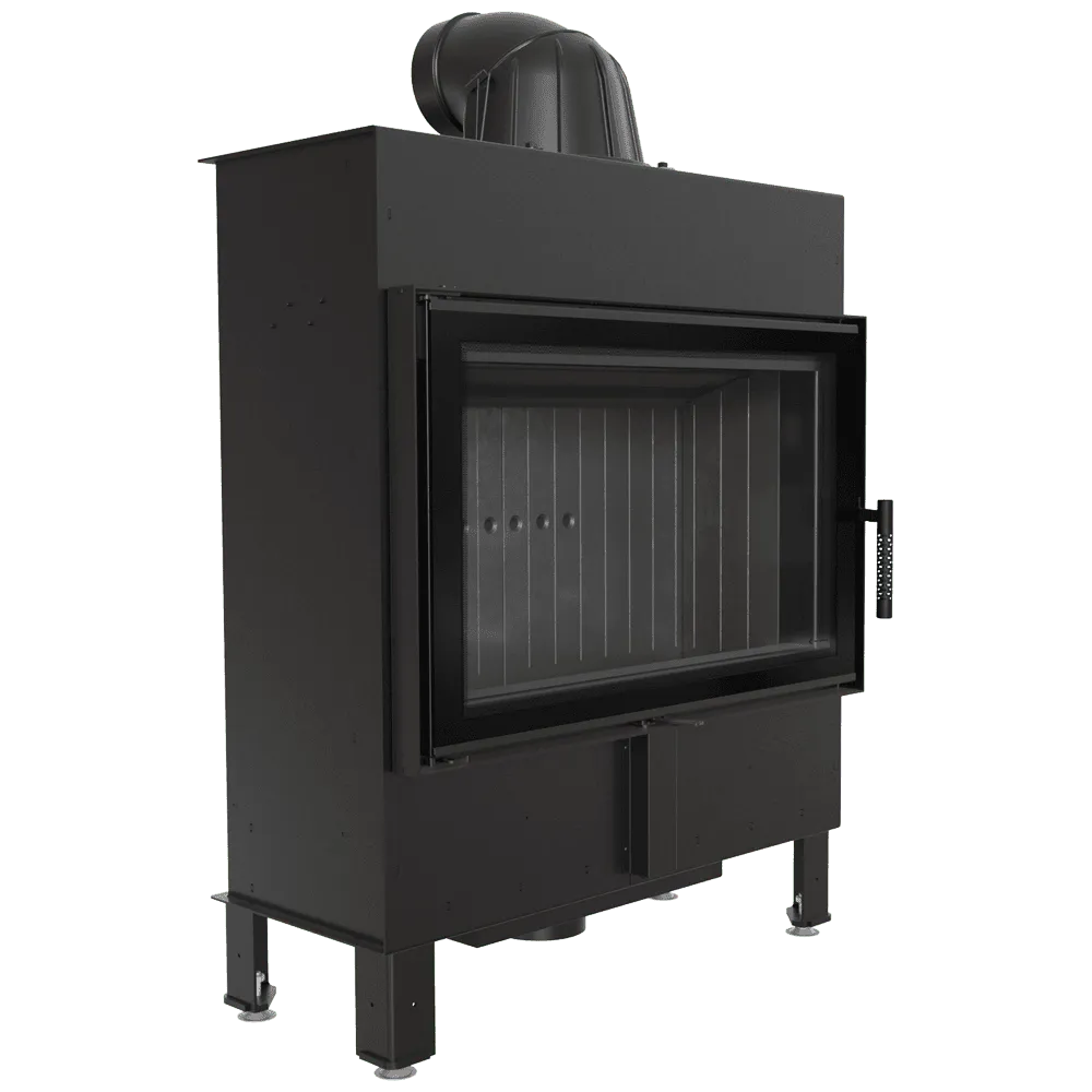 Kratki Lucy 14 kW Slim houtkachel met glazen deur en strak, modern ontwerp.