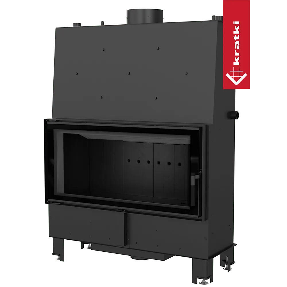 Kratki Lucy CV 20 kW, zwarte inbouwhaard met groot glazen venster en strak ontwerp.