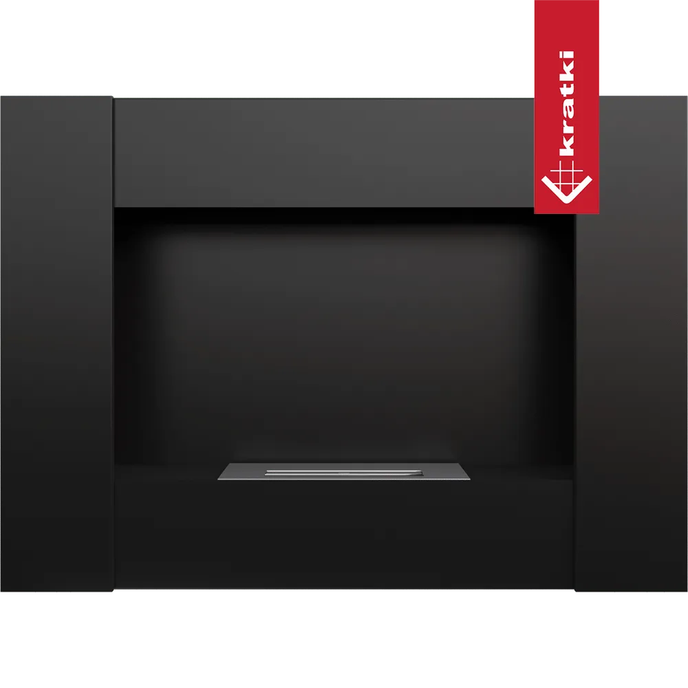 Zwarte, moderne Kratki Bravo 2 TÜV haard met strakke lijnen en minimalistisch ontwerp.
