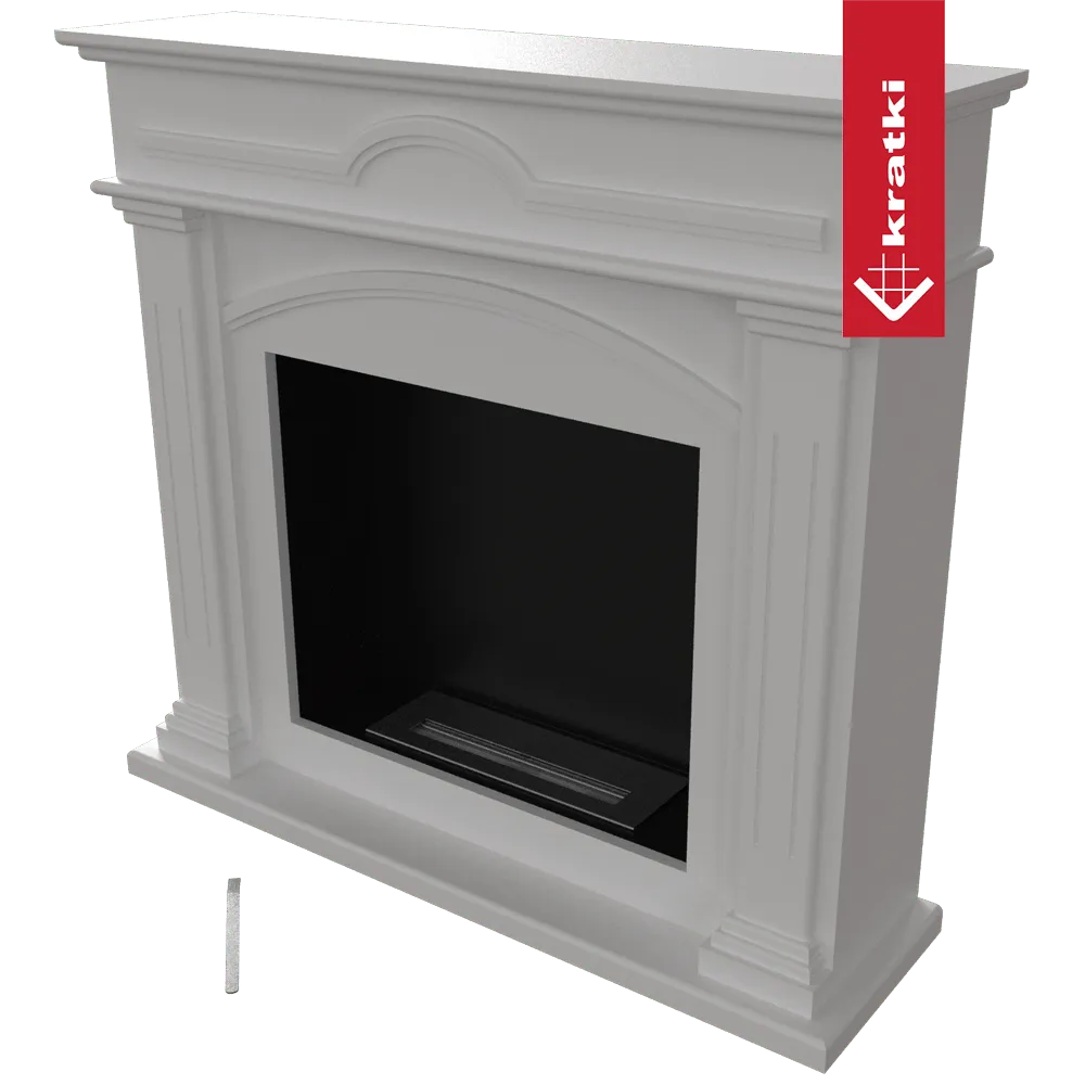 Witte klassieke schouw Kratki December TÜV met decoratieve kolommen en boogvormige details.