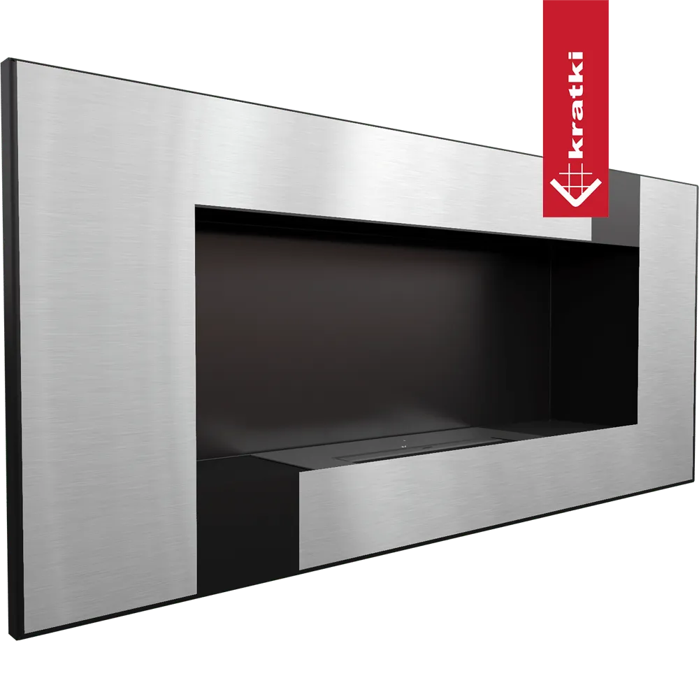 Kratki Delta2 TÜV, moderne wandhaard met roestvrijstalen frame en zwart interieur.
