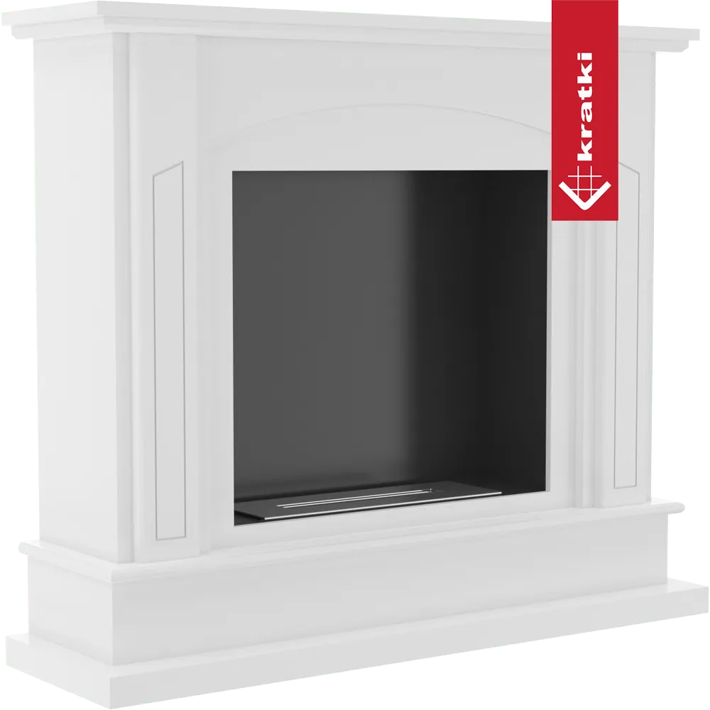 Witte Kratki February TÜV haard met klassieke omlijsting en zwart binnenwerk.
