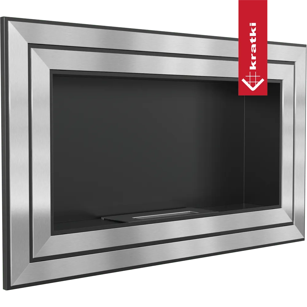 Kratki Juliet TÜV, moderne inbouwhaard met roestvrijstalen frame en zwart interieur.