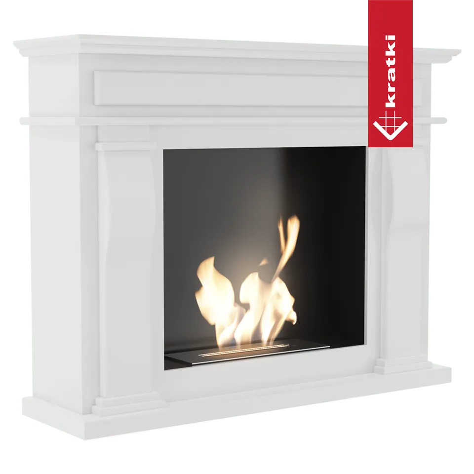 Witte Kratki October TÜV haard met brandende vlammen en klassiek ontwerp.