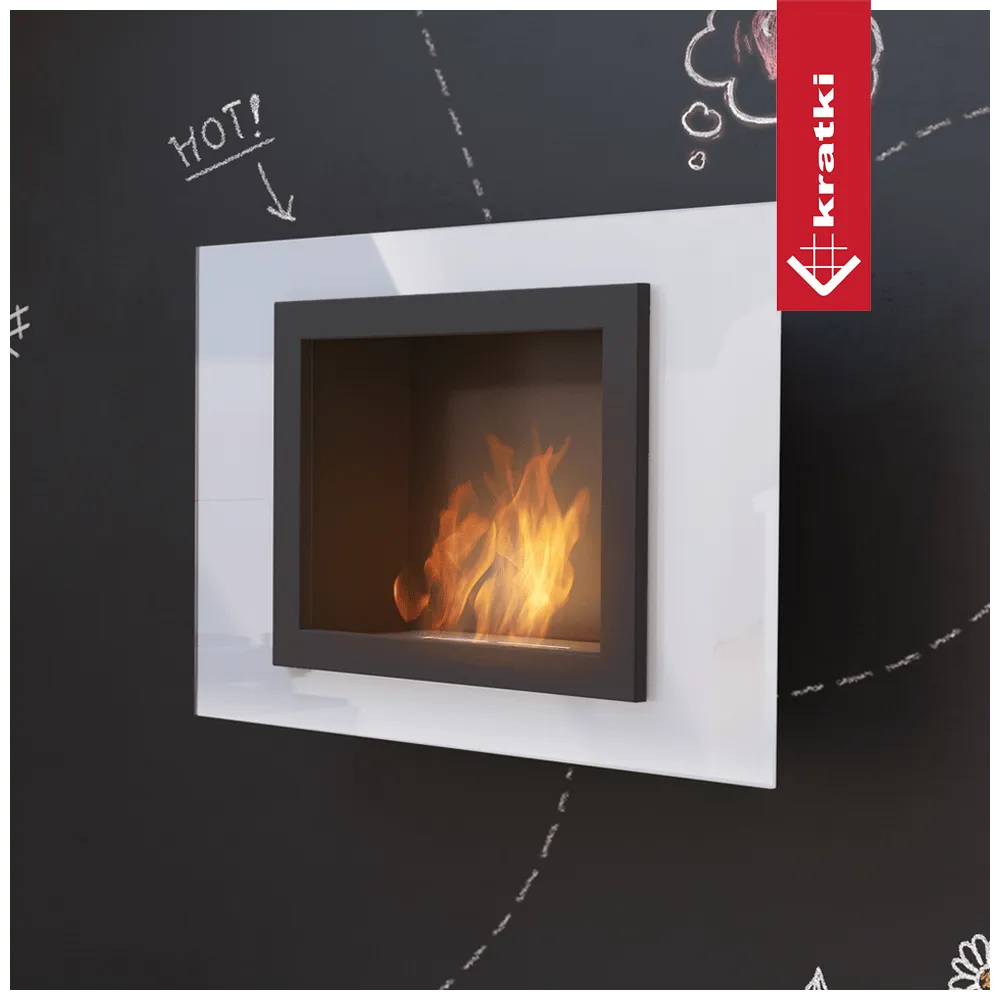 Kratki Oscar TÜV moderne wandhaard met vlammen, gemonteerd op een zwarte muur met krijttekeningen.