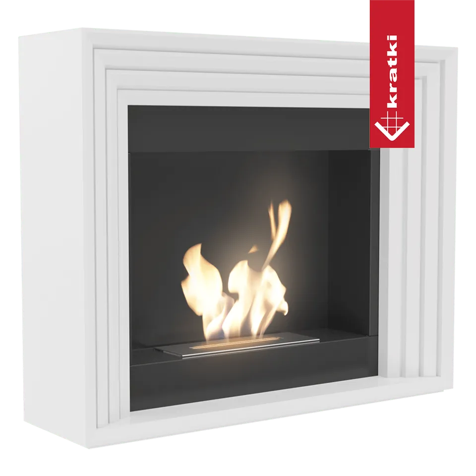 Witte Kratki Planet TÜV haard met modern design en brandende vlammen.