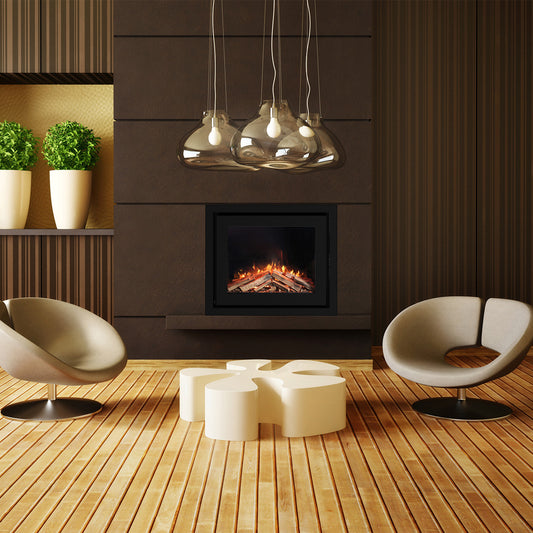 Element4 Elite 80 I E Supreme in moderne woonkamer met brandend haardvuur