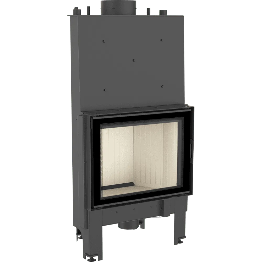 Kratki Nadia CV 10 kW houtkachel met glazen deur en zwart metalen frame.