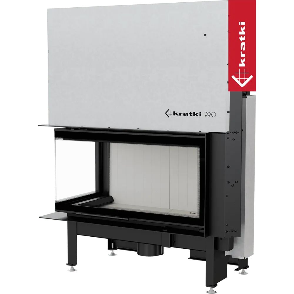 Kratki Nadia 14 kW Links, moderne inbouwhaard met glazen zijpaneel links.