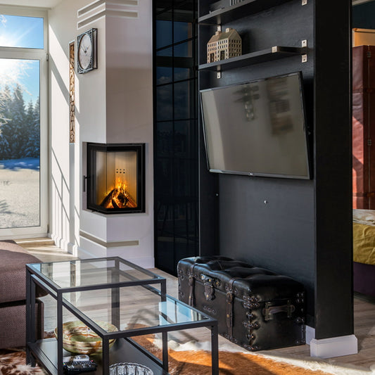 Kratki MBN 680 in moderne woonkamer met ingebouwde haard