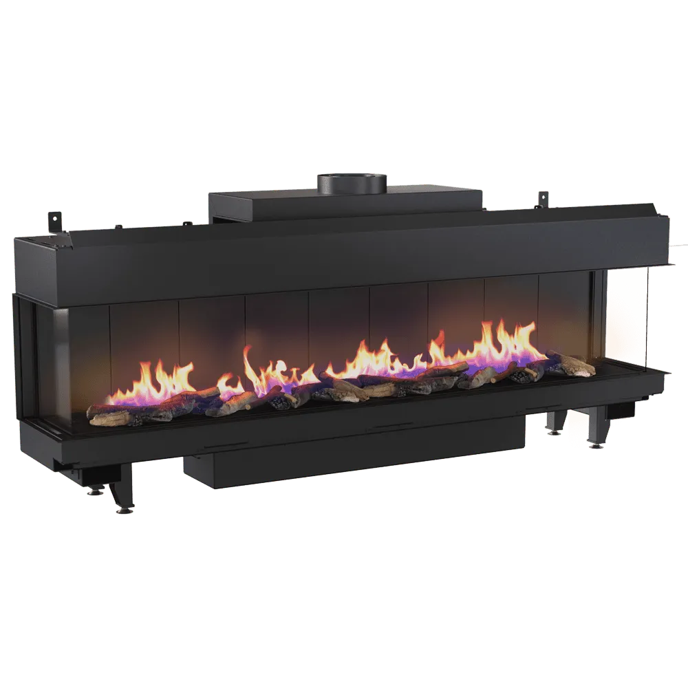 Kratki Leo 200 Links & Rechts moderne haard met realistisch vlammenspel en glazen zijpanelen.