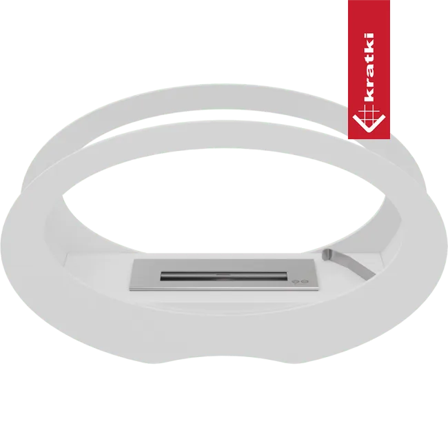 Witte, ovale bio-ethanol haard Kratki Echo met modern design en roestvrijstalen brander.